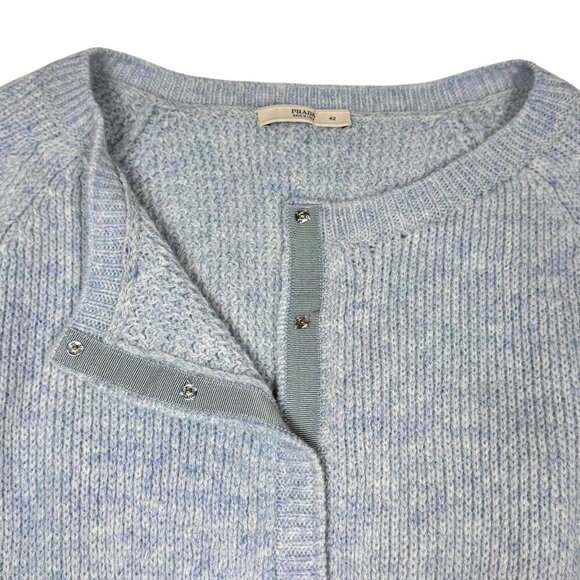 Vintage Prada Wool Cardigan SZ 6 Blue Fitted Preppy Luxury Old Money Preppy - Picture 7 of 12
